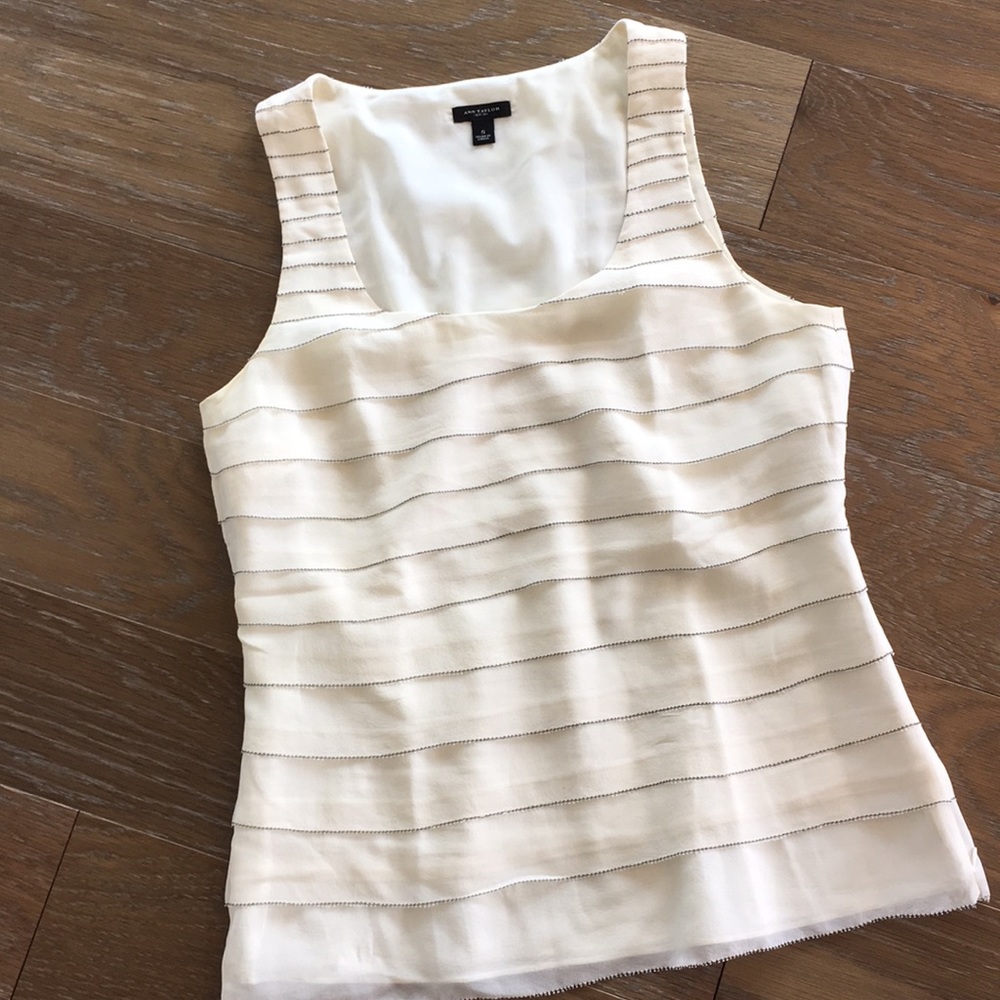 Ann Taylor Ivory Layered Ruffle Silk Blouse